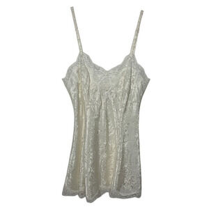 Victorias Secret Womens Size M Chemise Gold Label Ivory Floral Lace Trim Vintage